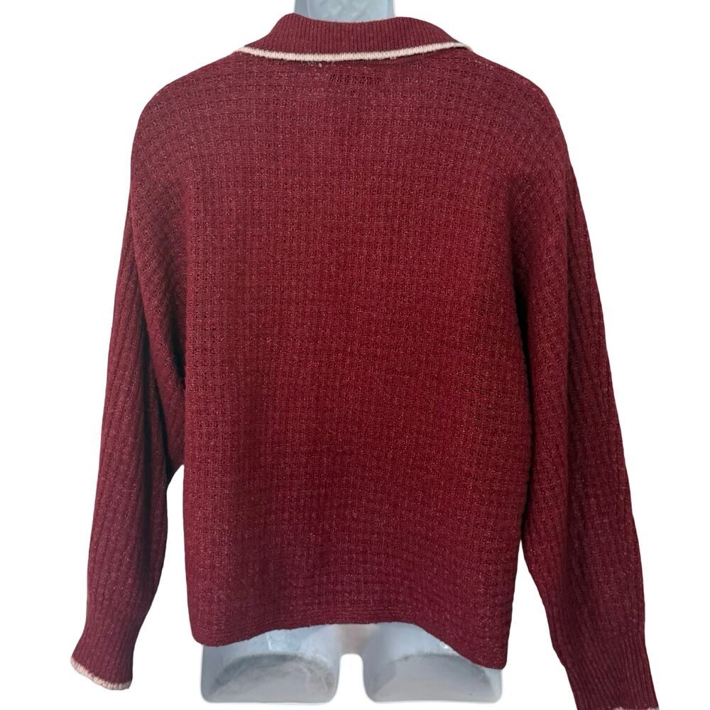Joseph A Maroon Red White Trim Johnny Collared Knit Shirt Light Sweater Size L - Picture 5 of 10
